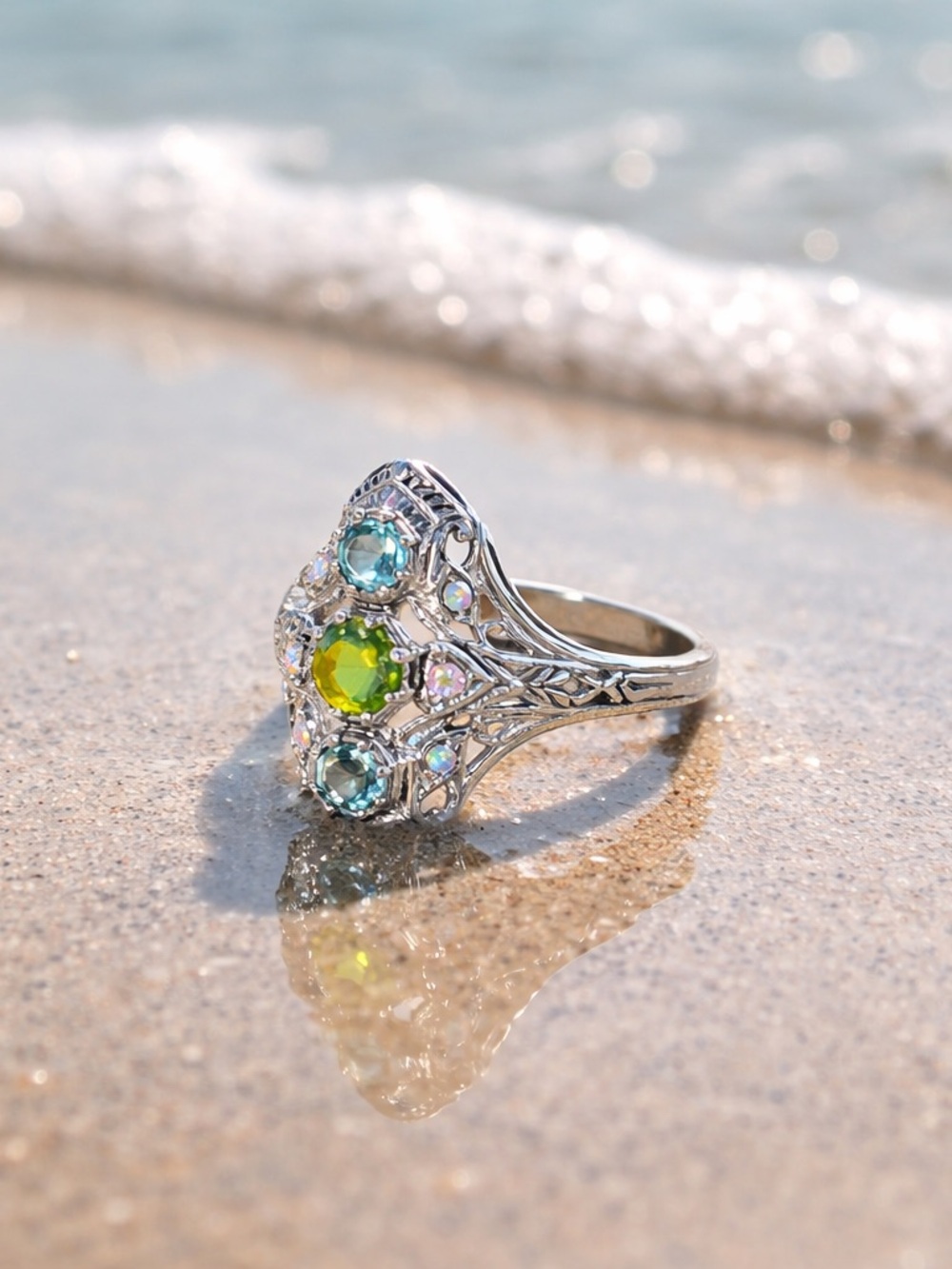 NEW! Peridot, Topaz & Opal Ring - Picture 9 of 12